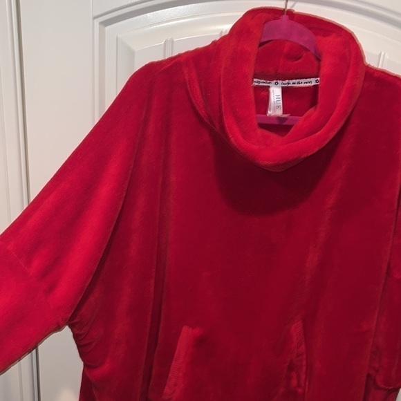 Soft cozy oversized plush red cowl neck loungewear sweatshirt fleece XL/1X - Picture 5 of 13